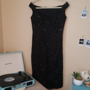 HelenMorley black lace sequin beaded cocktail dress